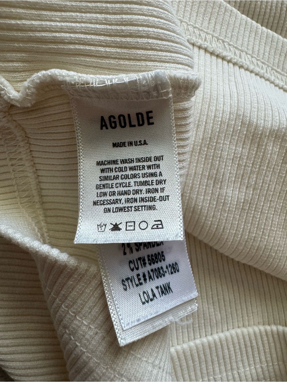 Agolde Cream Ribbed Tank Small - Picture 7 of 7
